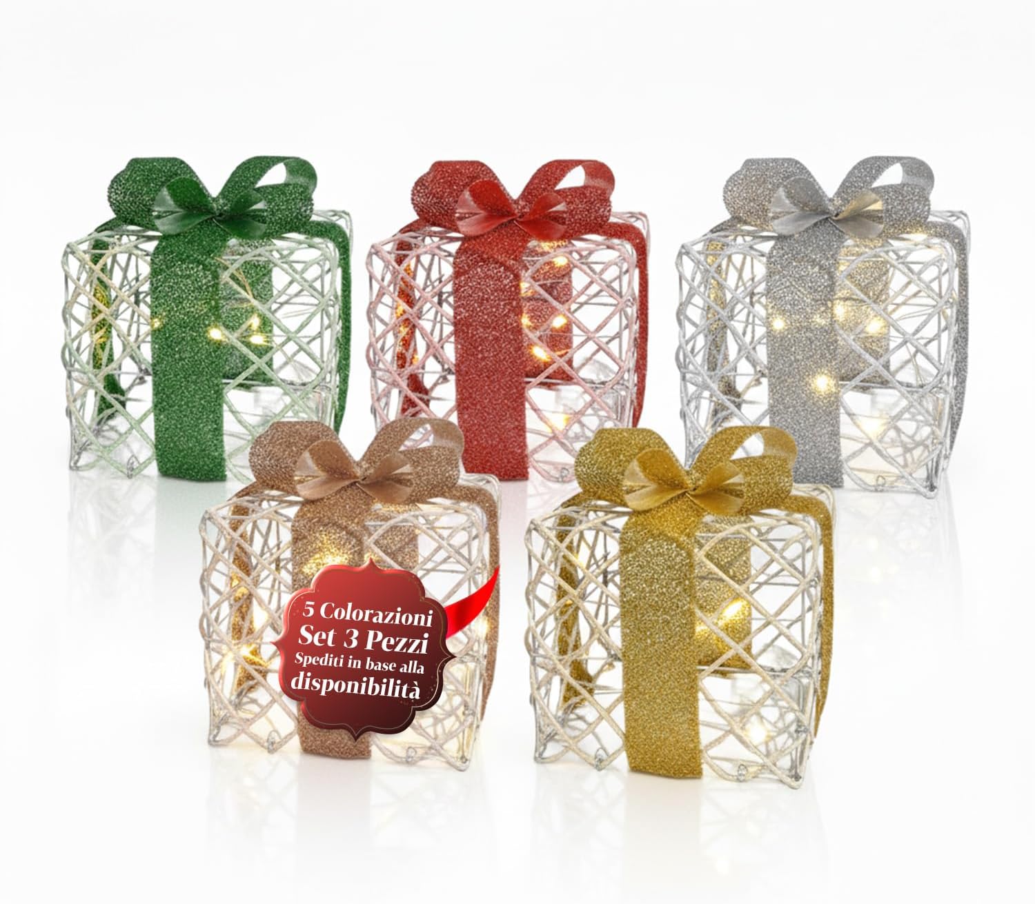 Avilia Set of 3 Christmas Decorative Gift Boxes in Three Sizes with Ribbons, Perfect for Christmas Decorations Scenographic – Set of 3 Sizes of Same Colour Sent According to Availability