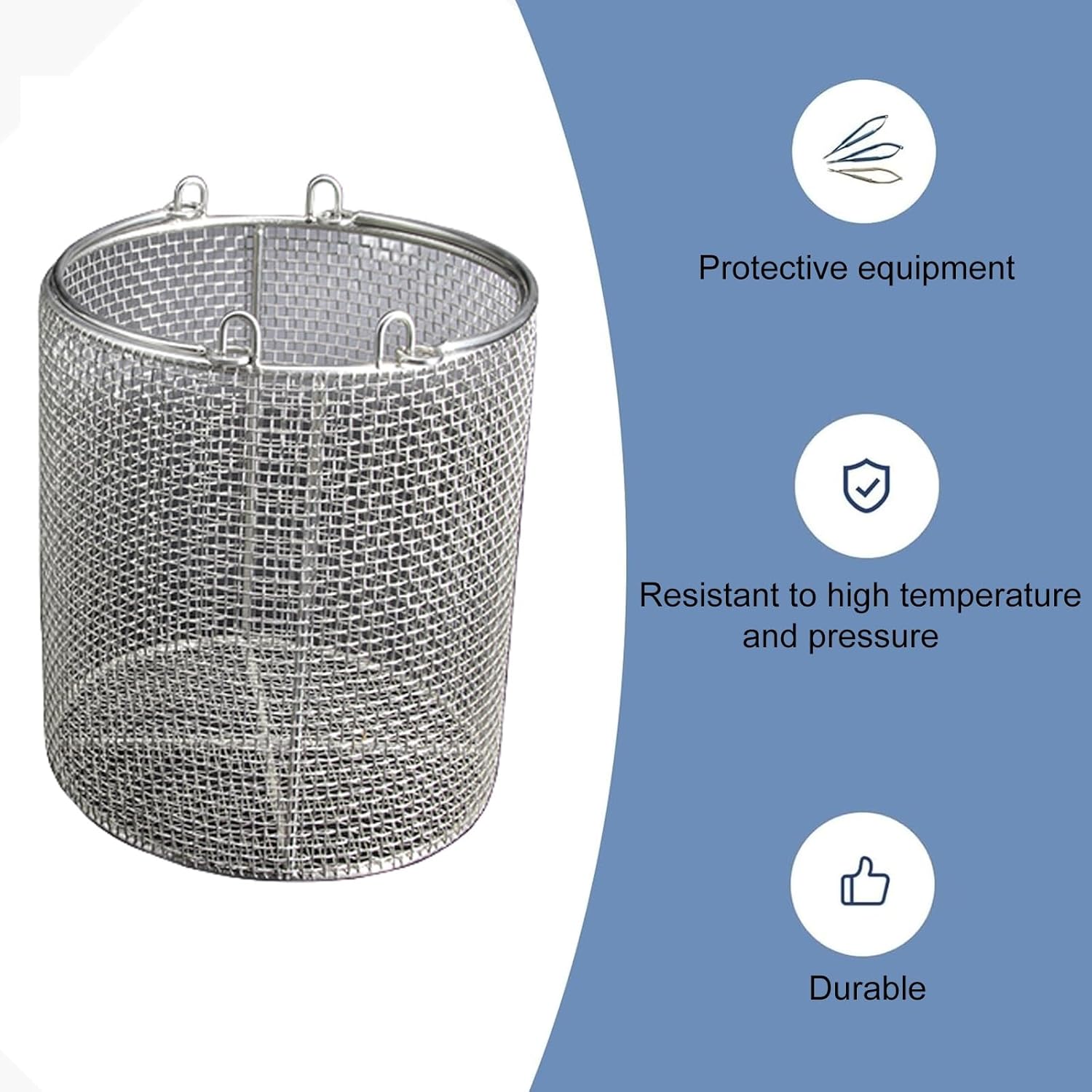 Round Instrument Basket with Carrying Handle, Stainless Steel, Mesh 0.16in, for Laboratory, Hospital Instruments, Dental, Etc.(20x20cm/7.9x7.9in)