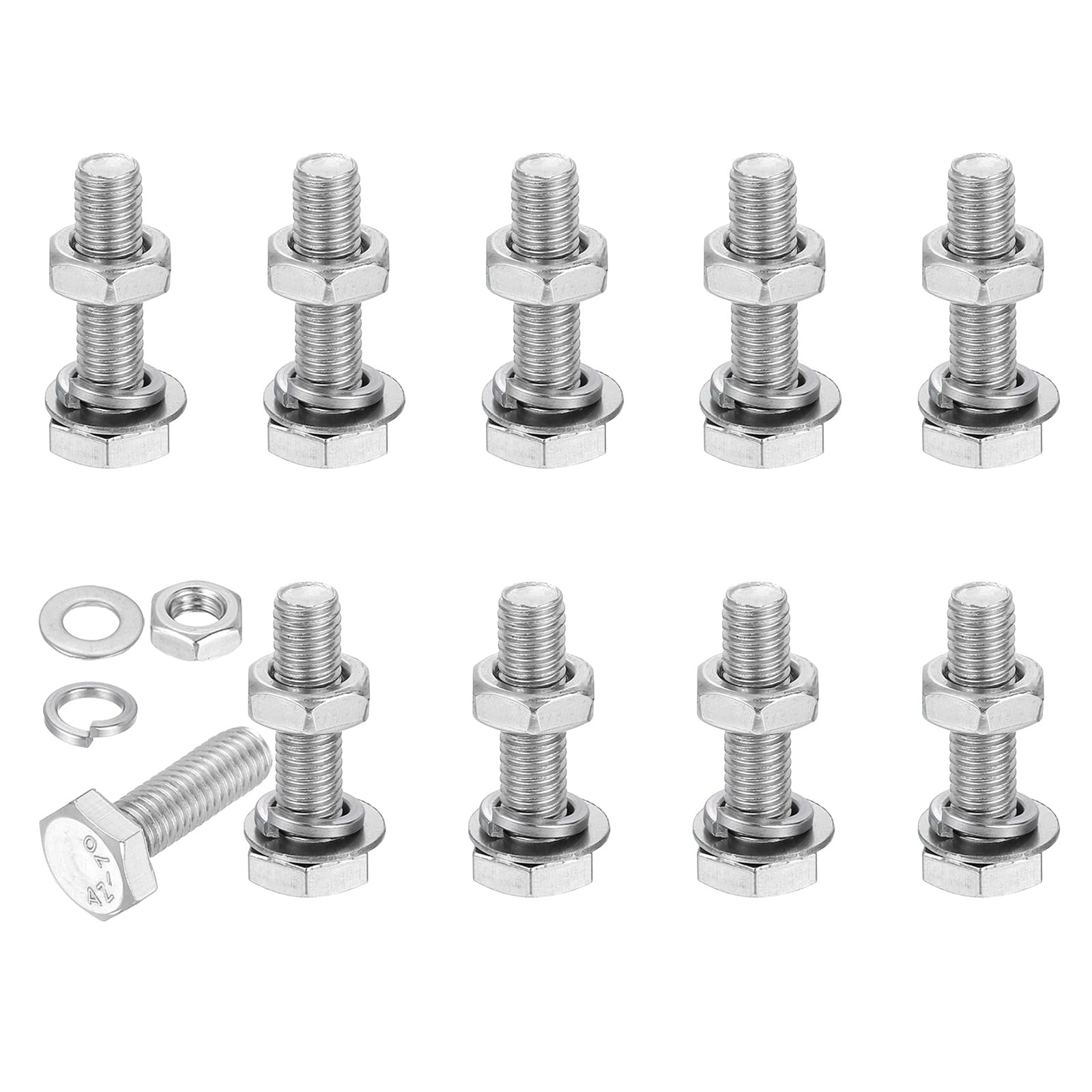 PATIKIL M8x30mm Hex Bolt with Nuts Flat Spring Lock Washers