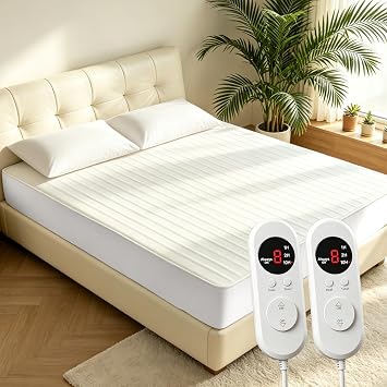 Heated Mattress Pad - King Size78"x80",Electric Bed Pad,Bed Warmer,Dual Zone Control,8 Heat Settings,10 Hour Auto Off,Overheat Protection,Deep Pocket,Machine Washable,Soft White