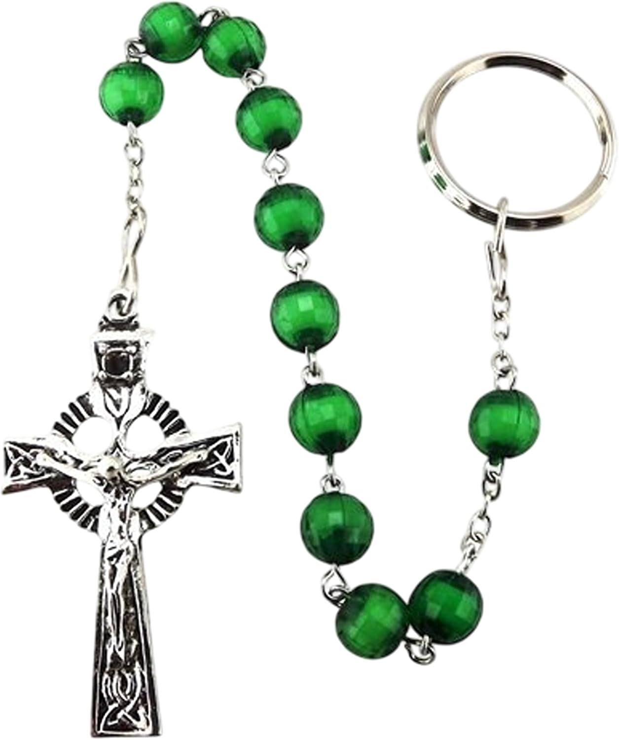 Handcrafted Irish Single-Decade Rosary with Light Green Beads and Celtic Cross Gift Ready
