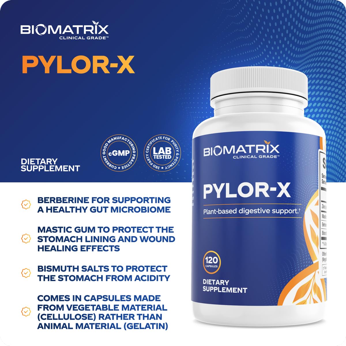 BioMatrix H Pylori Supplement, Mastic Gum, Berberine, Zinc Carnosine & Bismuth Salts, Probiotic Alternative, Gut Formula, 120 Capsules, 30-60 Day Supply — Amazon image 2