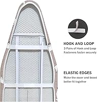 Vista 4 de Funda para tabla de planchar y almohadilla de tamaño estándar de 15 x 54 pulgadas, 3 pares de correas de cierre de velcro, bordes elásticos