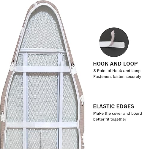 Miniatura 4 de Funda para tabla de planchar y almohadilla de tamaño estándar de 15 x 54 pulgadas, 3 pares de correas de cierre de velcro, bordes elásticos, funda