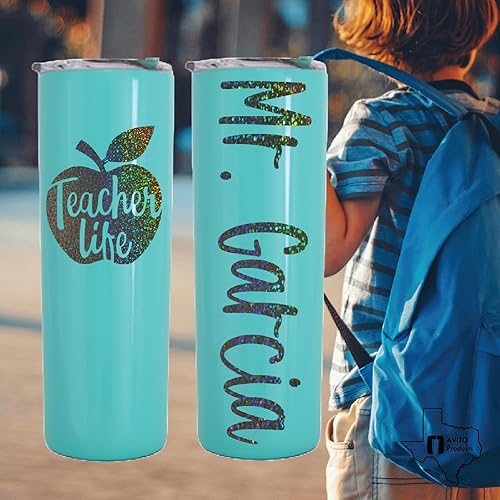 Miniatura 6 de AVITO Vaso de 20 onzas con calcomanías de vinilo, regalo personalizado para profesor, vaso de acero inoxidable con tapa y pajilla, regalos para