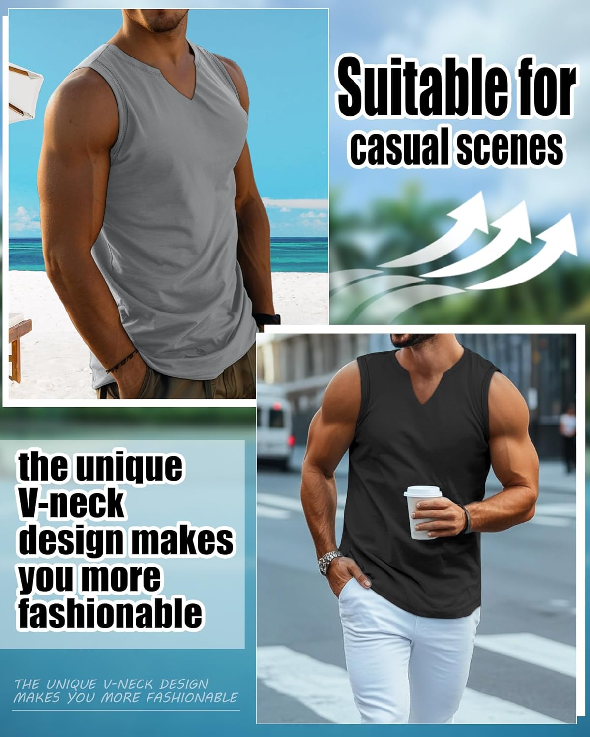 Riyiper 3 Pack Men's Sleeveless Tank Tops, V Neck Longline Henley T Shirts Casual Basic Muscle Shirts Stretch Athletic Tee - Image 6