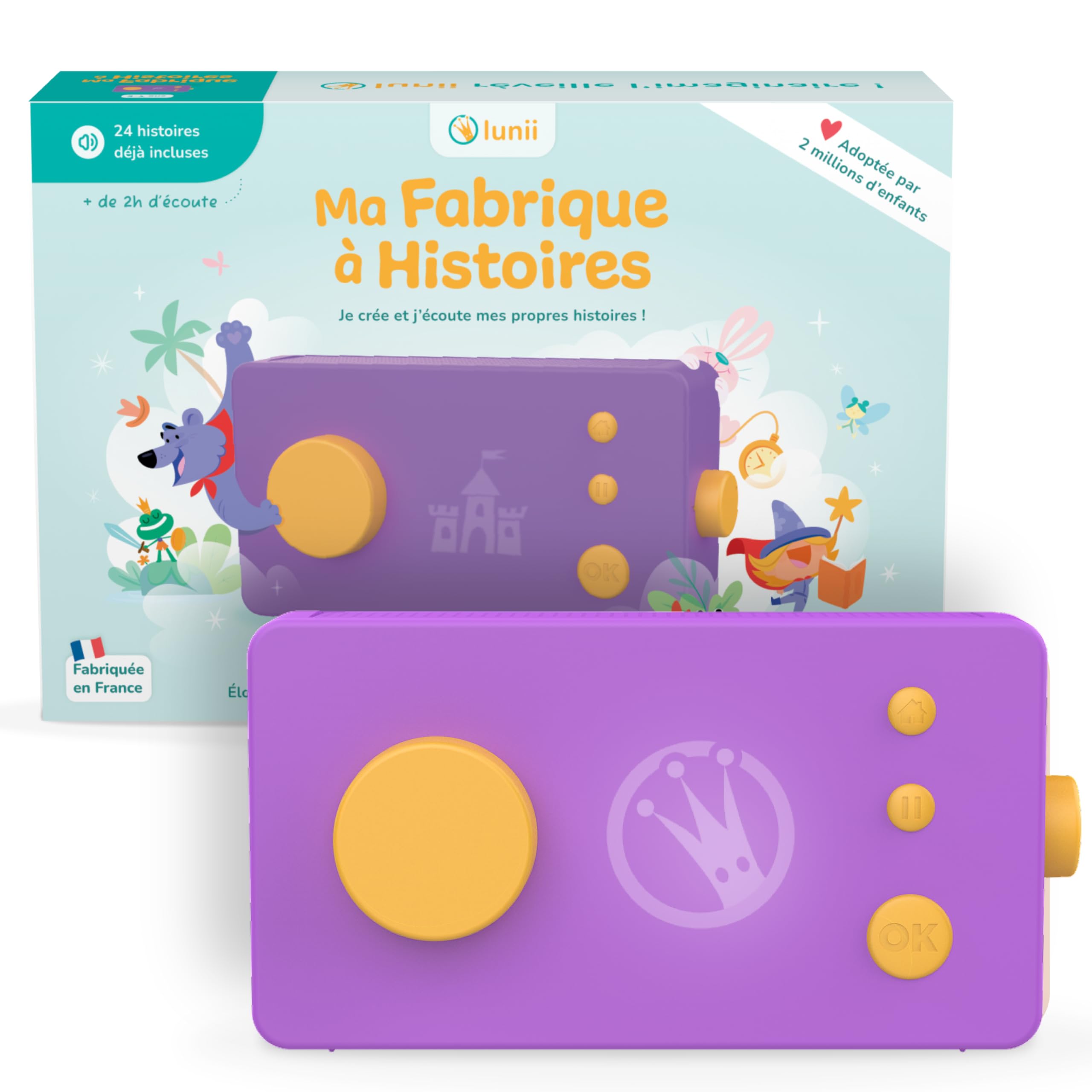 Lunii - Ma Fabrique à Histoires Violette + 2h30 d'histoires à Composer incluses à télécharger, Boîte à Histoires Interactive pour Enfants de 3 à 8 Ans - Conteuse fabriquée en France - 1