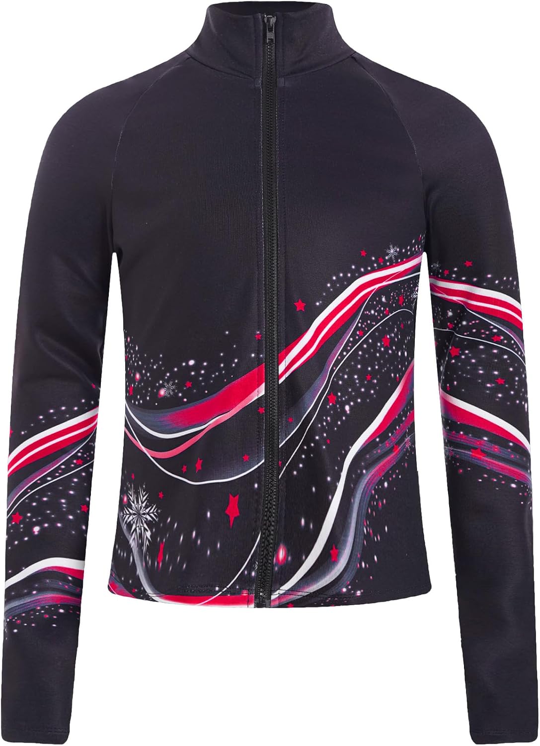 Girls Long Sleeve Stand Collar Shirts Stylish Printed Skating Jacket for Figure Skating Training Competition