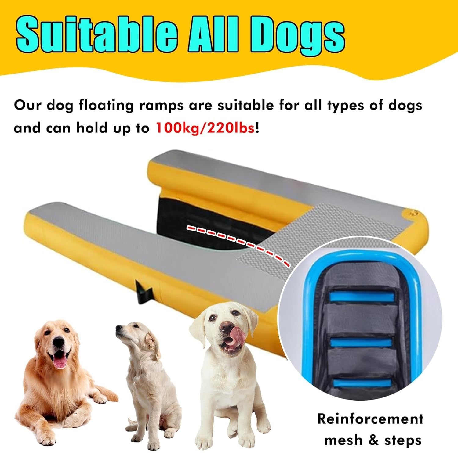 Lightweight & Portable Dog Ramp for Pontoon Boat in Water, Dog Water Platform with Pump/Rope/Repair Kit, Anti-Slip Dog Ramp Ladder/Large Dogs-Inflatable Stairs(Green)