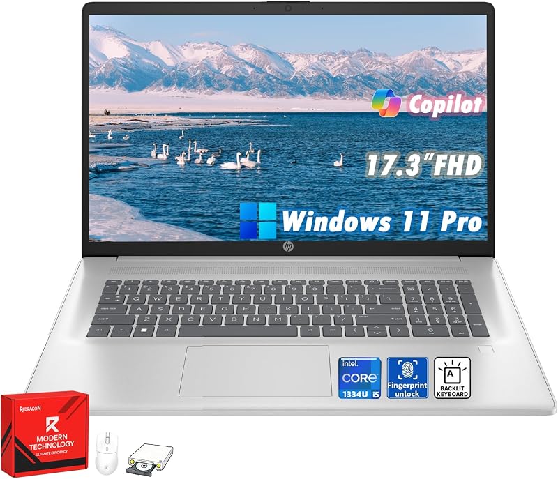 HP Flagship 17 Business Laptop, 16GB RAM, 1TB SSD, Intel Core i5-1334U, Backlit Keyboard, Fingerprint, 17.3" IPS Anti-Glare Display, Windows 11 Pro Laptop for Work & Students & Home
