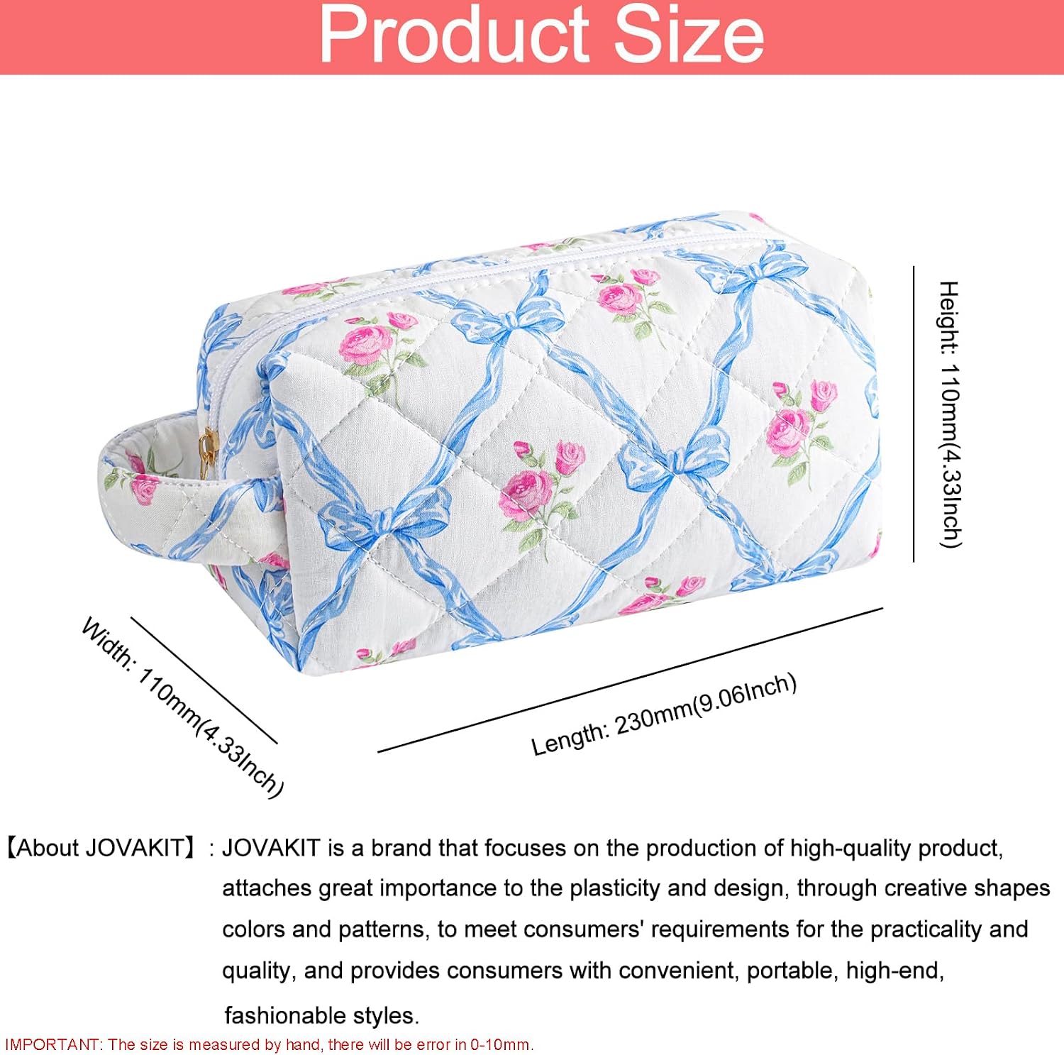 JOVAKIT Travel Makeup Bag Cosmetic Bag for Women, Christmas Gifts, Small Floral Flowers Coquette Toiletry Bag with Handle, Zipper Make Up Pouch Organizer Bag Trendy Stuff (Blue Bowknot) image 4