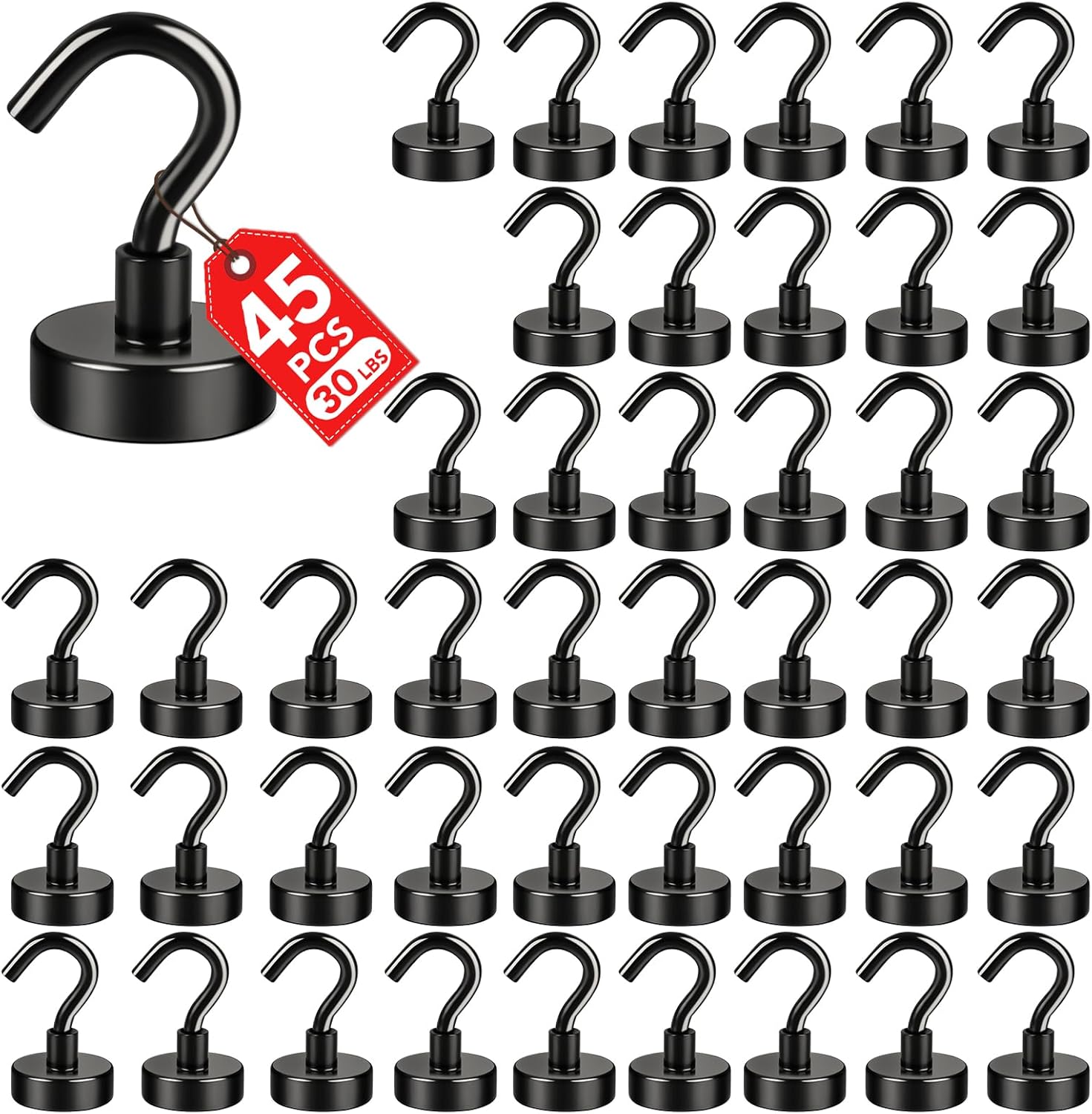 E BAVITE Magnetic Hooks, Strong Magnet Cruise Hook for Hanging, Grill, Towel, Home, Kitchen, Workplace, Office and Garage - 45 Pack（Black）