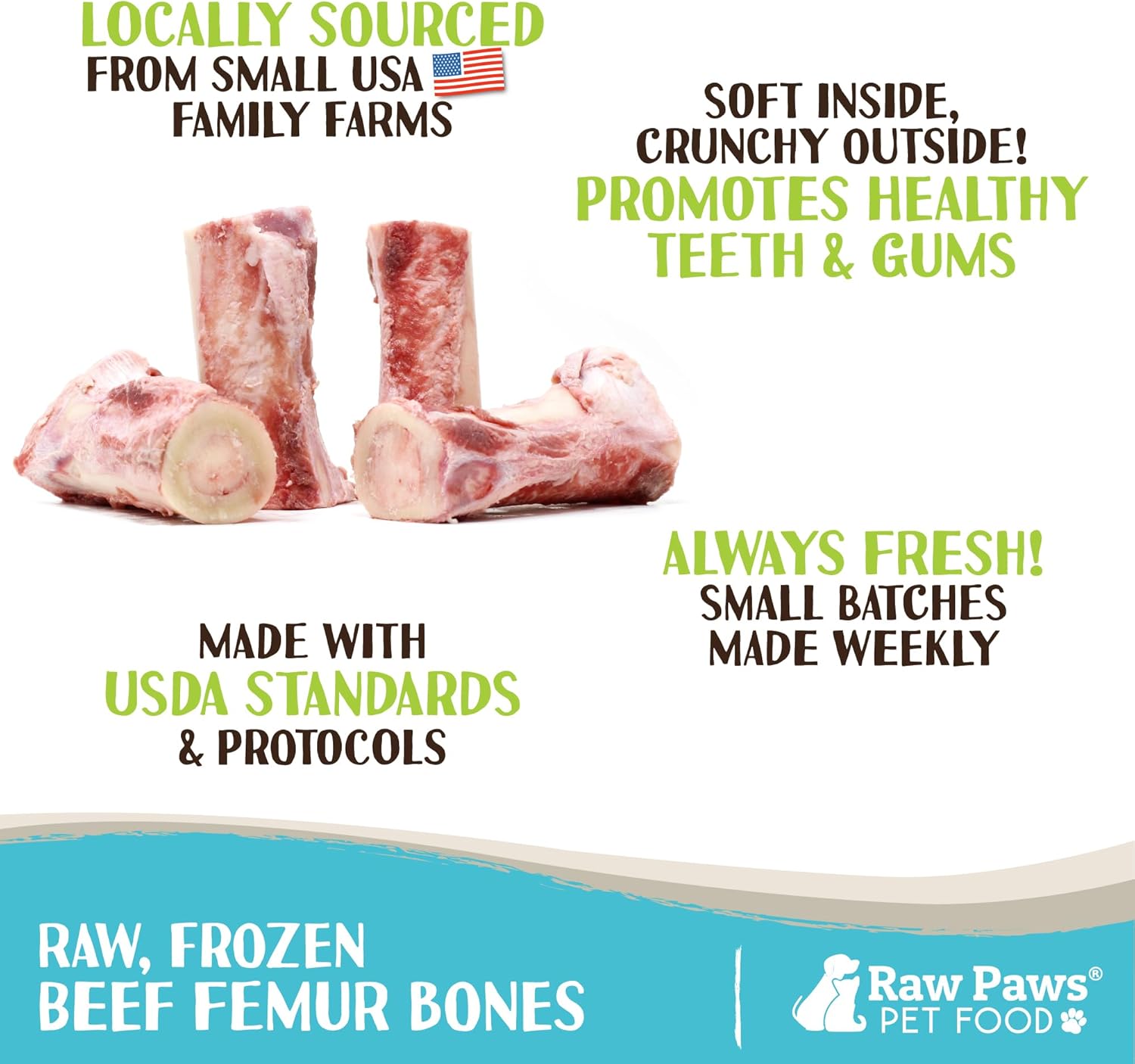 Raw Paws Pet Beef Whole Raw Frozen Marrow Bones for Dogs Large - 4-Inch (12-Count) - Made in USA Frozen - Raw Meaty Bones for Large Breeds - Beef Marrow Bone Dogs