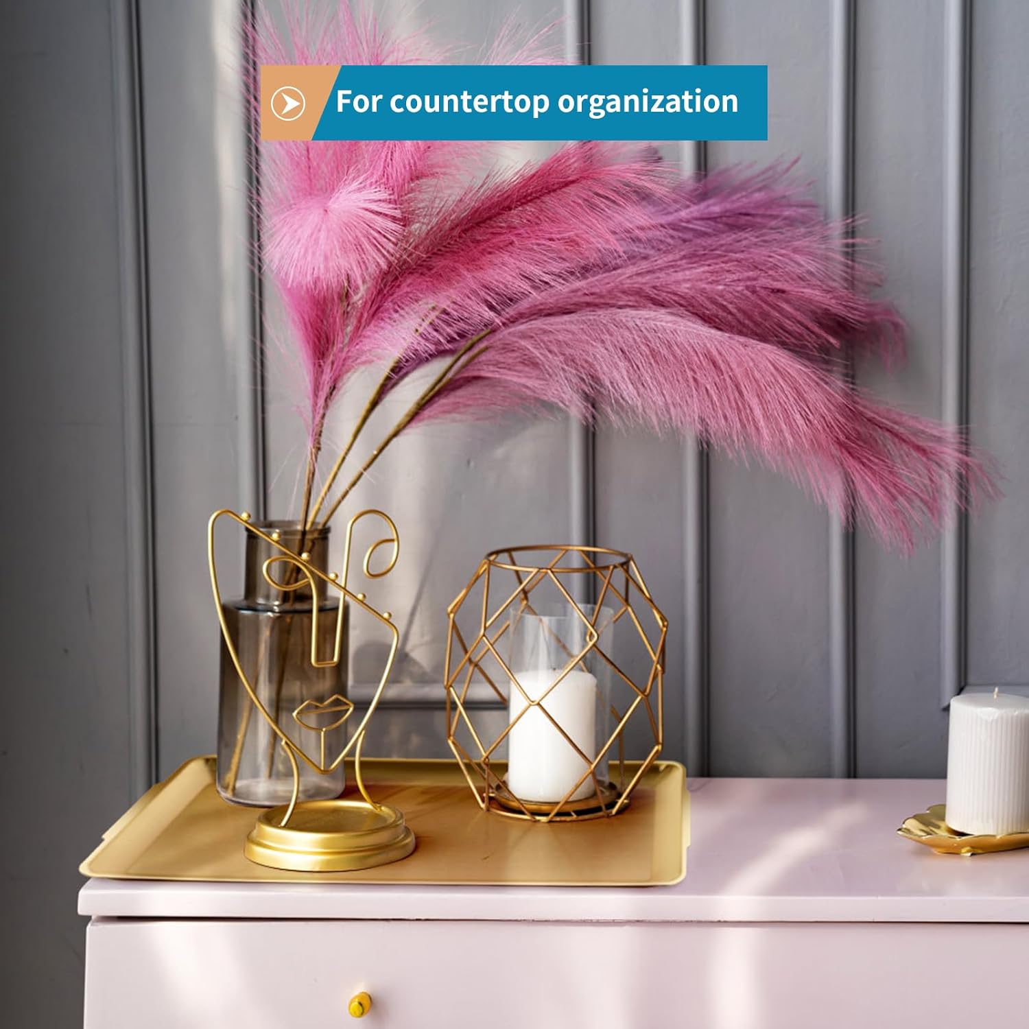 Large Stainless Steel Serving Platter, 15.7" Rectangle Camping Plate, Vanity Organizer Tray for BBQ, Party, Buffet, Appetizer, Bathroom Supplies (Brushed Gold) - Image 5