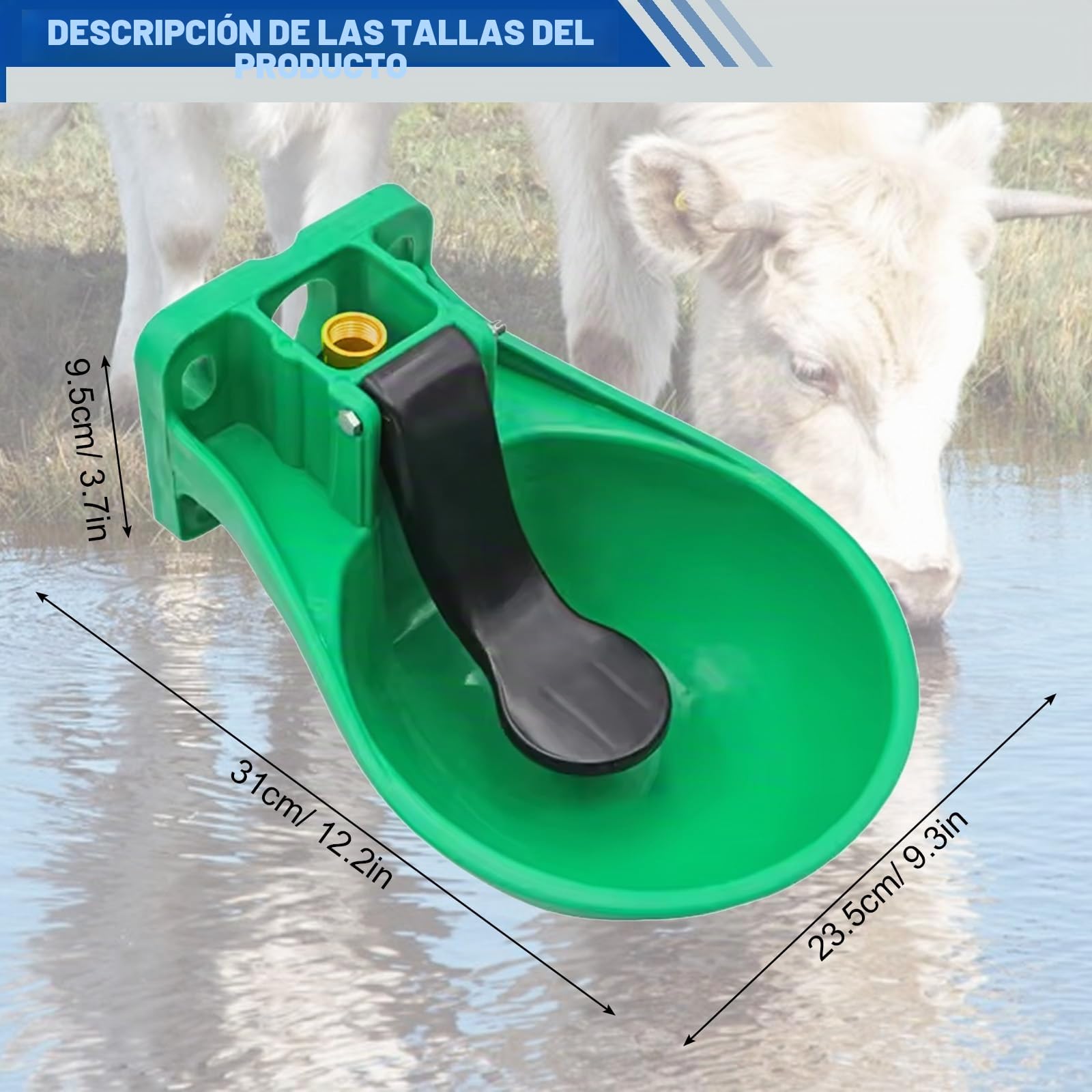Bebedero Caballos, Bebedero para Ganado Vacuno, Burros y Caballos | Bebedero para Caballos con Lengüeta Presión + Tornillos Conexión y Adaptador- Suministro Automático Agua, Abrevadero , Verde