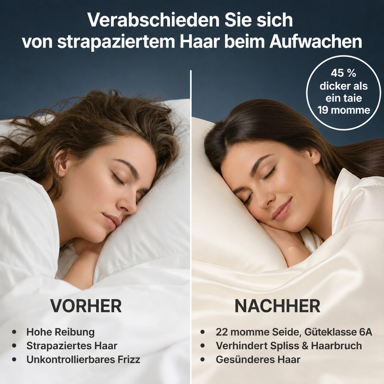Zenpur Seiden Kissenbezug 50x70 cm Aus 100% Maulbeerseide 22 Momme Grad 6a, Für Schöne Haare Und Gepflegte Haut Gegen Frizz Und Gegen Falten Kissen Bezug GOTS & Oeko-tex Zertifiziert (Schwarz)