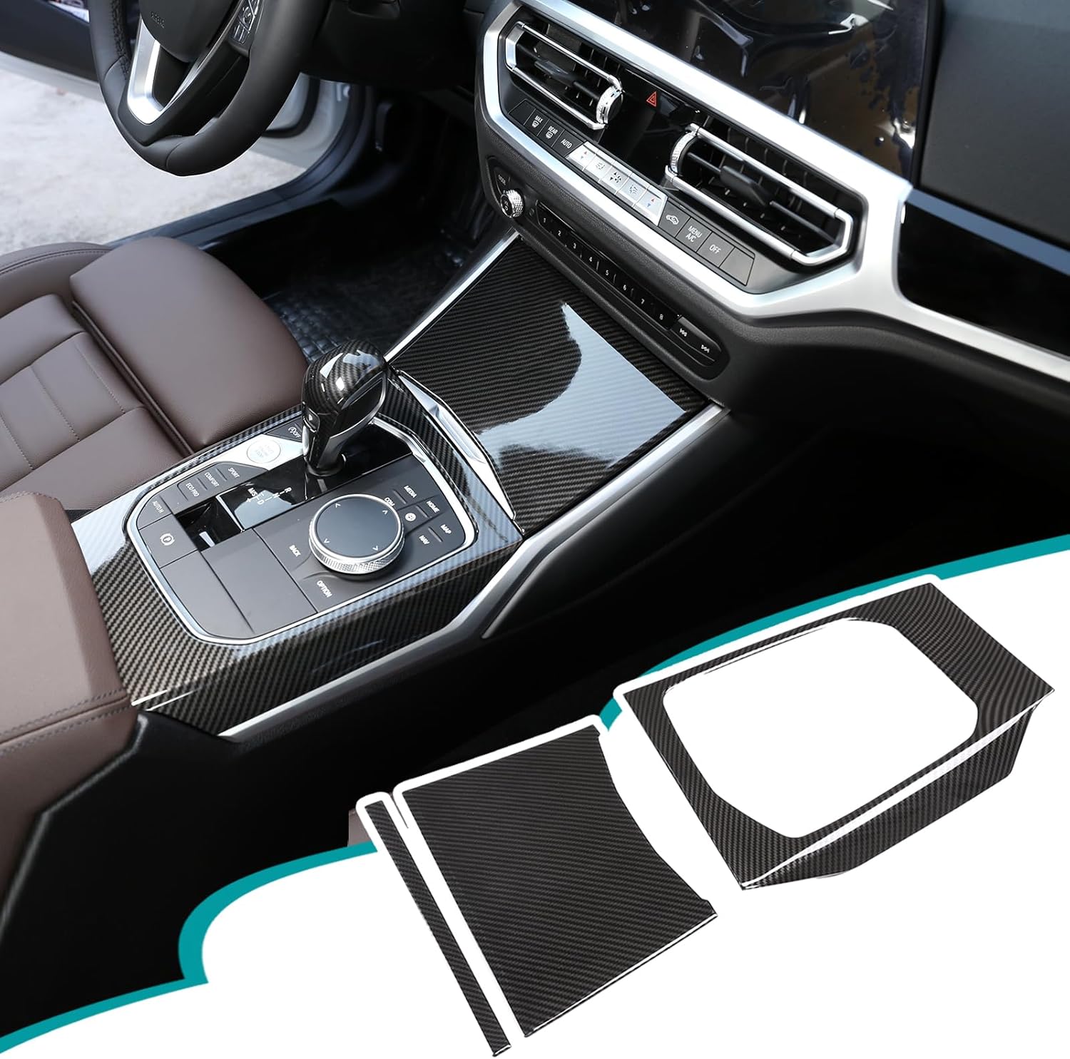 Car Center Console Gear Shift Panel Cover Trim Compatible with BMW 3 Series 3GT G20 G21 G22 G23 G26 G28 2019-2025,Gear Frame Panel Sticker Interior Accessories（ABS，Carbon Fiber Pattern）