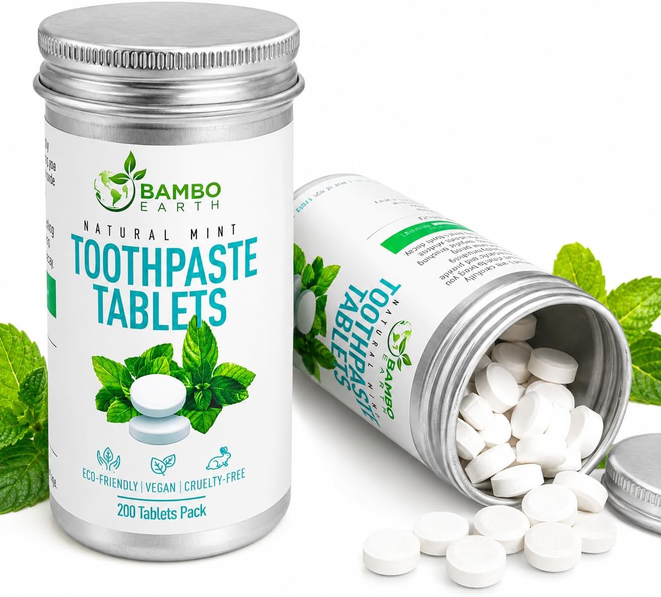 200 Pack Natural Toothpaste Tablet Bits - Chewable Mouthwash Whitening Bite Tablets for Teeth SLS & Fluoride Free Eco & Travel Friendly - Zero Waste Packaging - Mint & Activated Charcoal (Peppermint)