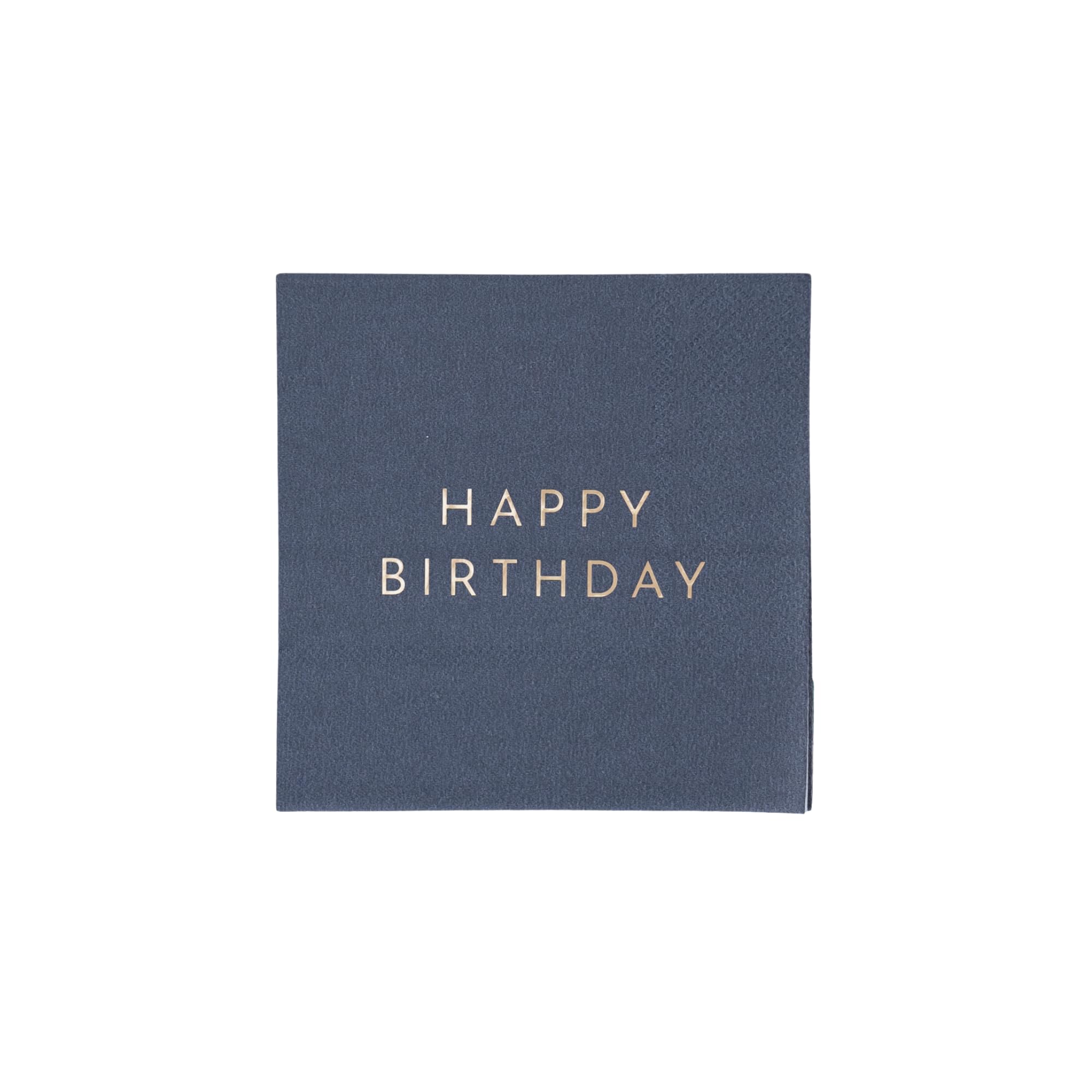 Bonjour Fête Navy Blue Happy Birthday Small Party Paper Napkins | 3-Ply Napkins | Party Supplies Decorations | Premium Cocktail Napkins | Gold Foil |