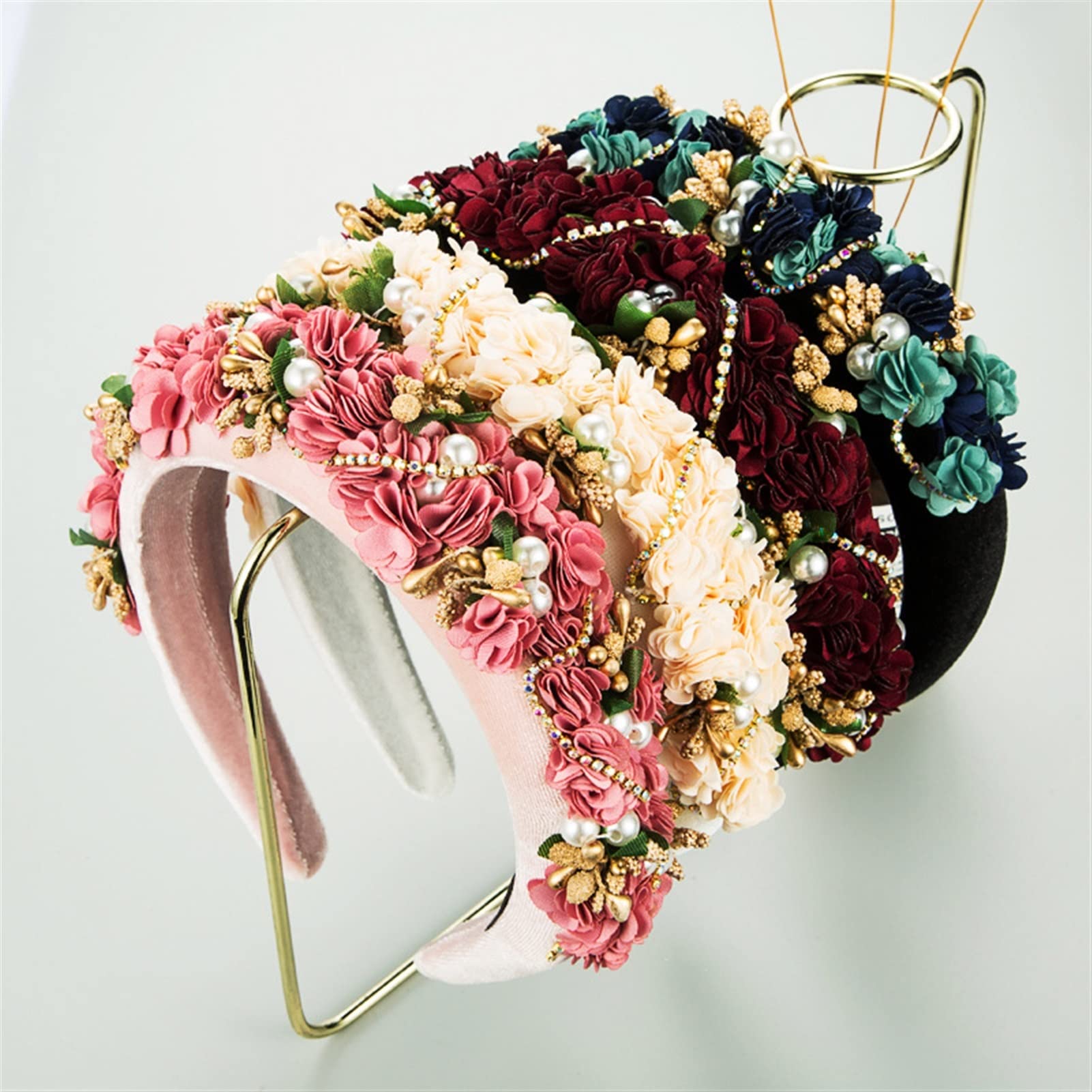Flower Crown Headbands Pearl Baroque Hairbands Caballo de Pelo for Mujeres Cabeza de Novia Joyería de Pelo de la Boda Mujer Diademas (Color : White)