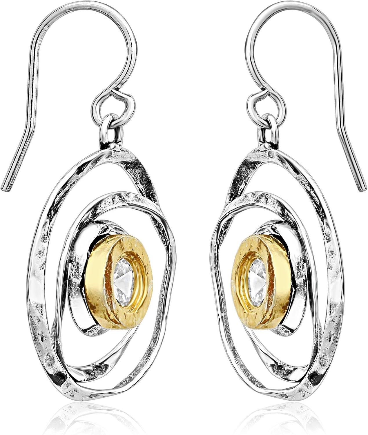Jean Rachel Jewelry - Artistic Mixed Metal Two Tone Earrings for Women – CZ Dangle Earrings – 925 Sterling Silver & 14K Gold Over Silver – Hypoallergenic Statement Design