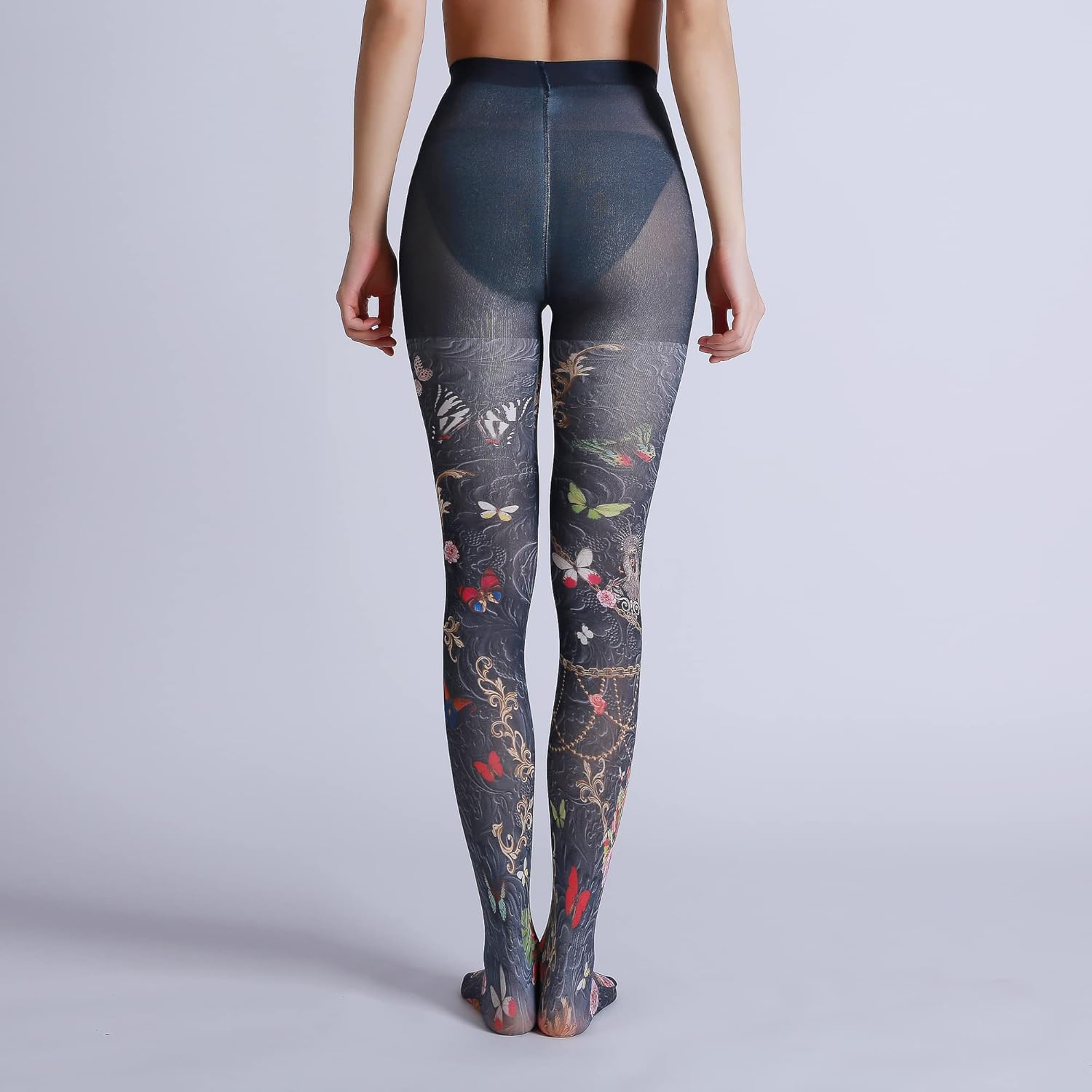 Sahabowi Women Tights, Sheer High Waist Pantyhose, Vintage Control Top Stockings, Siwa opaque print1 - Image 4