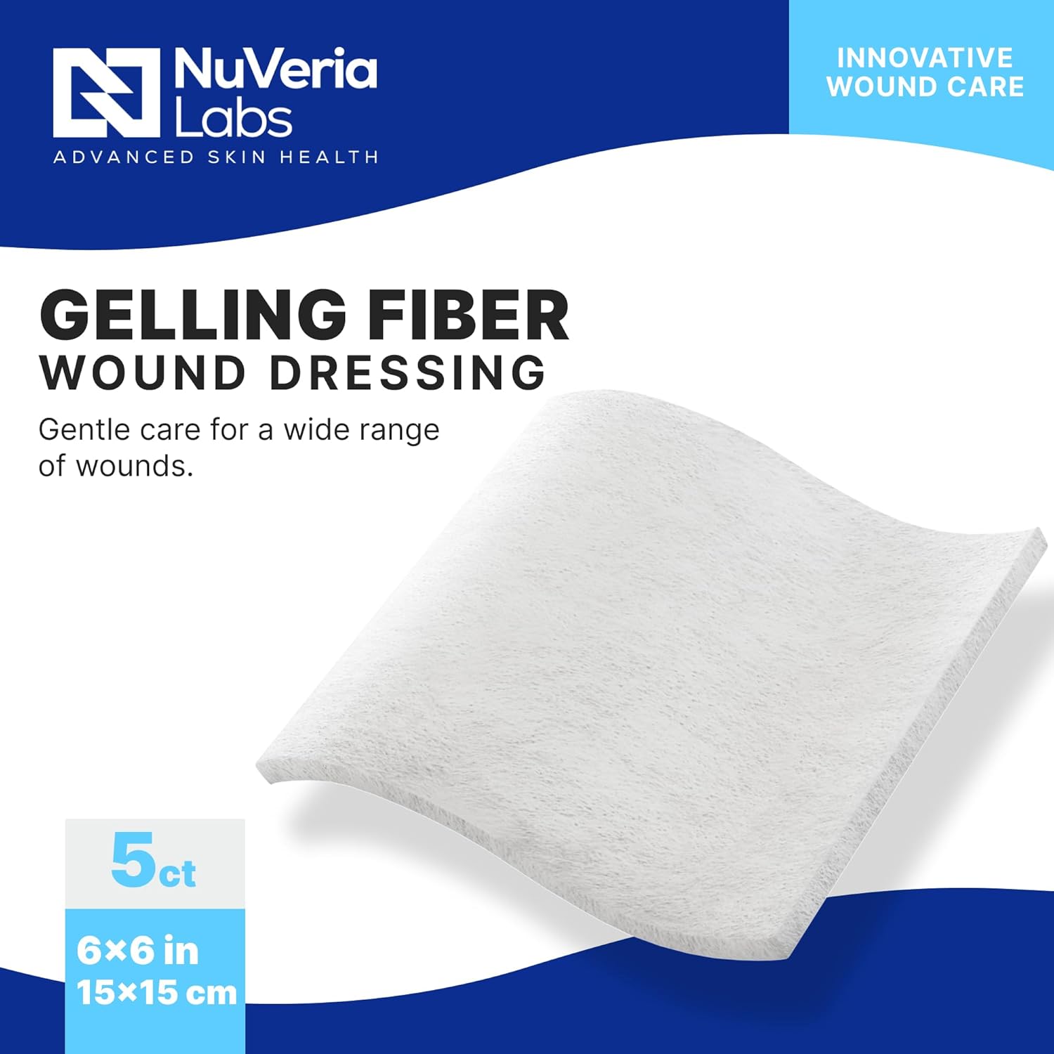 Hospital Grade Gelling Fiber Wound Dressing - High Absorbency CMC Fiber Wound Care Pad for Moderate to Heavy Exudate, Moisture-Managing Conforming Dressing, 6x6-5 Each/Box