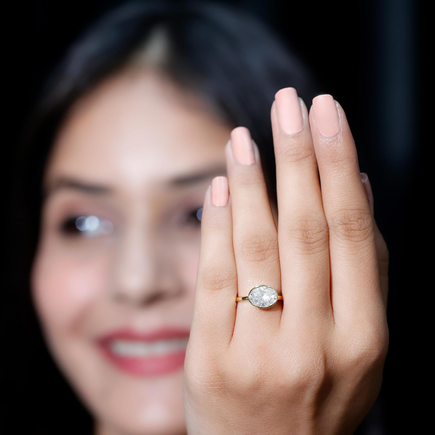 Certified Moissanite 7X9 mm Oval Engagement Ring, D-Vs1 Quality, Moissanite East West Ring (Ready to Gift)