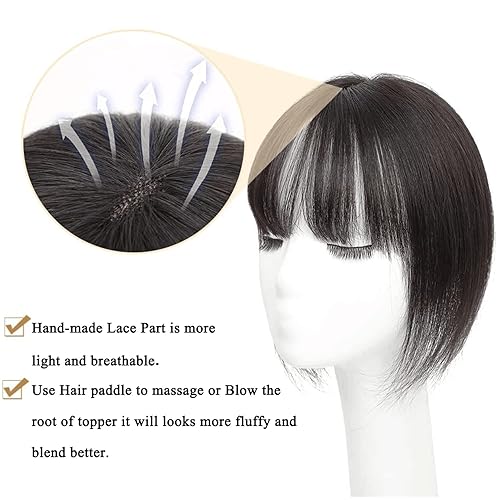 Miniatura 2 de Molefi Toppers de cabello para mujer, cabello humano real con flequillo, extensiones de cabello superior para cabello fino, pelucas de cabello Remy