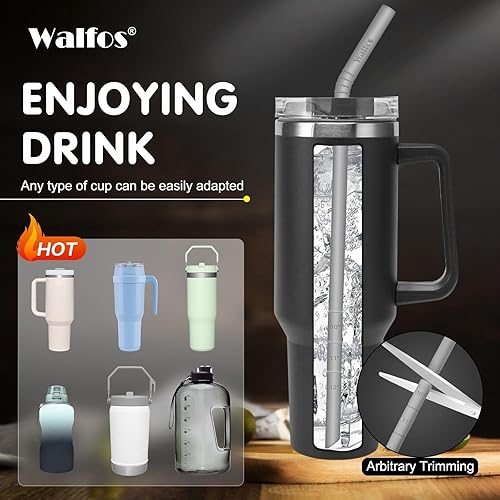 Miniatura 3 de WALFOS Pajitas de silicona reutilizables extra largas de 14.5 pulgadas, pajitas flexibles flexibles de tamaños grandes para botellas de agua grandes