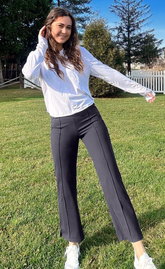 G4Free Yoga Work Pants Women Strechy Yoga Pants with Pockets Flare Ankle Slacks Casual Work Pants (Black,S,25") - Image 3