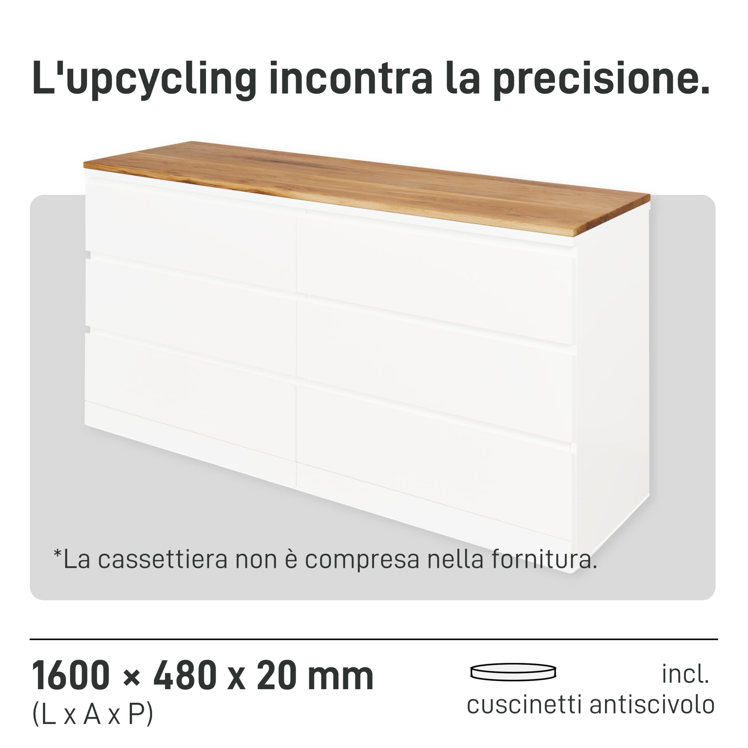 Natural Goods Berlin 1 pannello in legno di rovere Malm – I K E A Upcycling DIY – Cuscino Malm spessore 2 cm su misura con funzione antiscivolo – Pannello in legno di rovere massiccio – Piastra 160 x