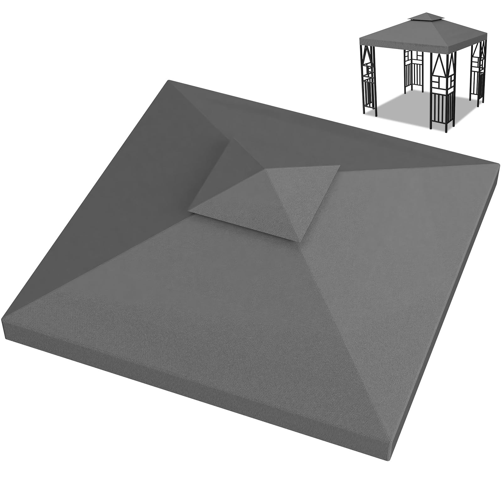 Pavillon Ersatzdach 3x3M Wasserdicht, UV-beständig, Doppellagig mit Belüftung, 12 Fest Integrierten Klettbändern, Hochdichtes Polyesterdach für Gartenpavillon, Grillpavillon oder Partyzelt (Grau)