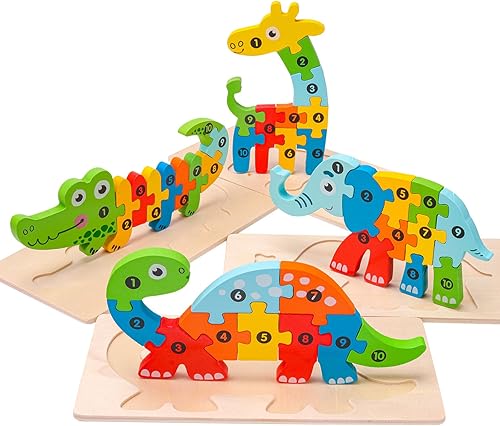 Miniatura 1 de ledorr Paquete de 4 rompecabezas de madera de animales para niños pequeños de 3, 4 y 5 años, juguetes Montessori para niños, rompecabezas para