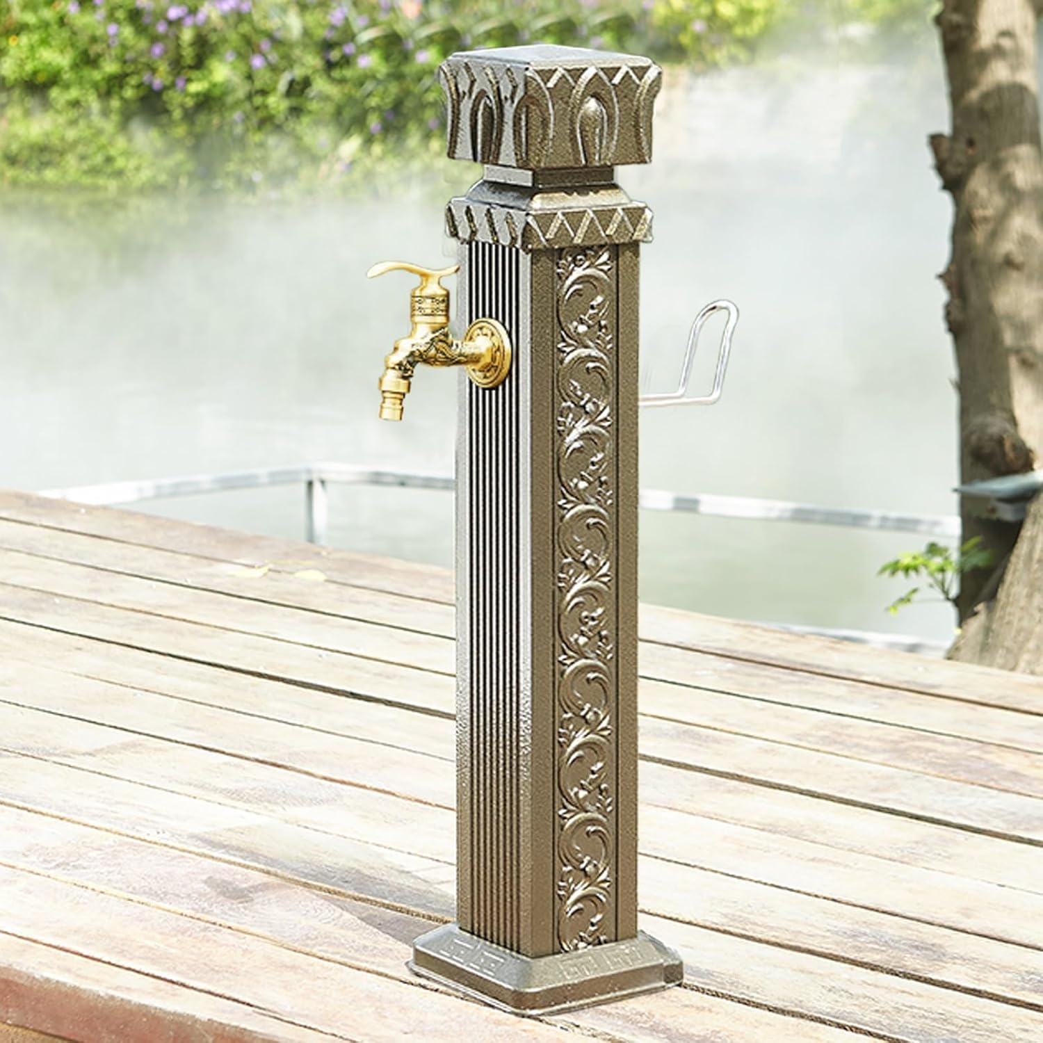 Stylish Vertical Garden Water Column Fountain - Decorative Hydrant Dispenser & Hose Holder for Outdoor Decor, Perfect Water Feature for Gardens (Brown B)
