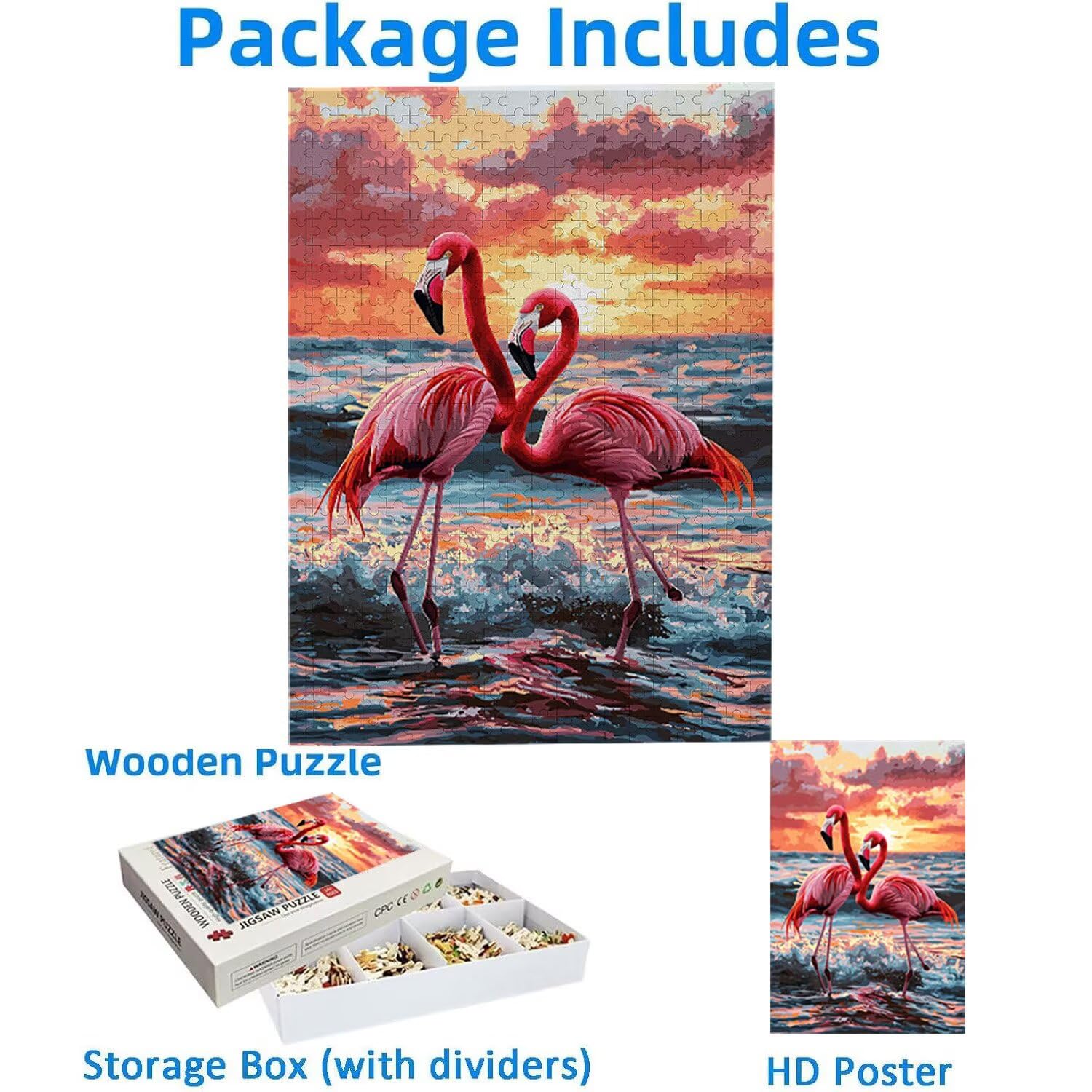 Puzzle dla dorosłych, 1000 elementów, flaming, 1000 elementów, puzzle dla dorosłych, gra edukacyjna, 76 x 50 cm, odpowiednie do dekompresji i dekoracji ścian pokoju, prezenty j-458