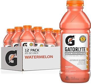 Gatorlyte Rapid Rehydration Electrolyte Drink, Watermelon, Specialized Blend of 5 Electrolytes, Lower Sugar, No Artificial Sweeteners, No Artificial Flavors, 20 fl oz Bottles (12 Pack)