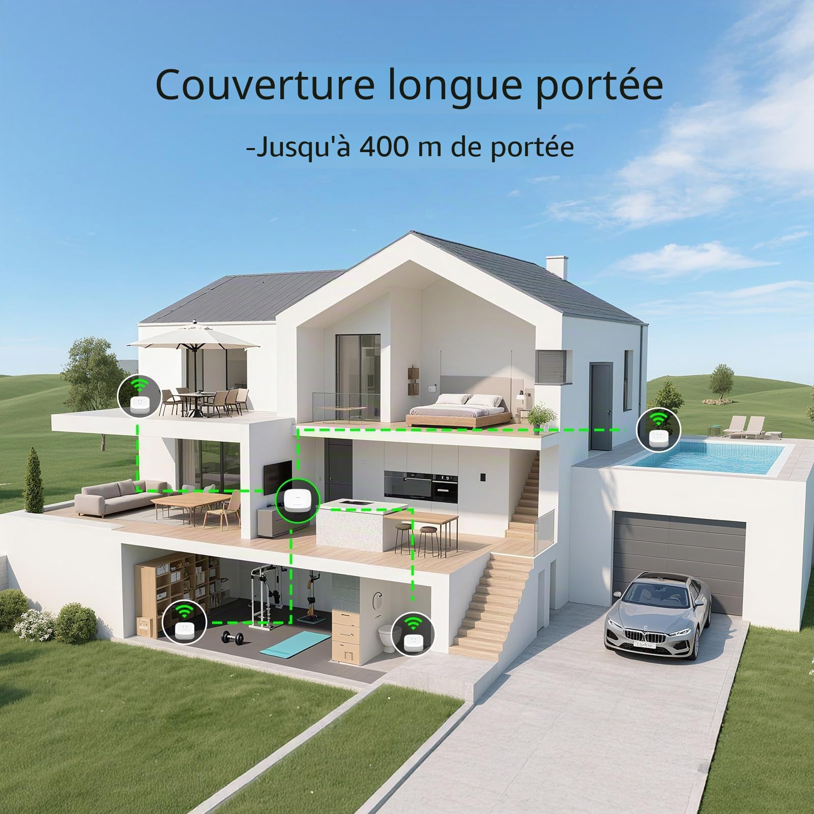 YoLink – Lot de 4 capteurs de fuite intelligents sans fil à la plus longue portée du monde, compatibles avec Alexa et IFTTT Détecteur de fuite avec alertes d'applications et moniteur à distance,