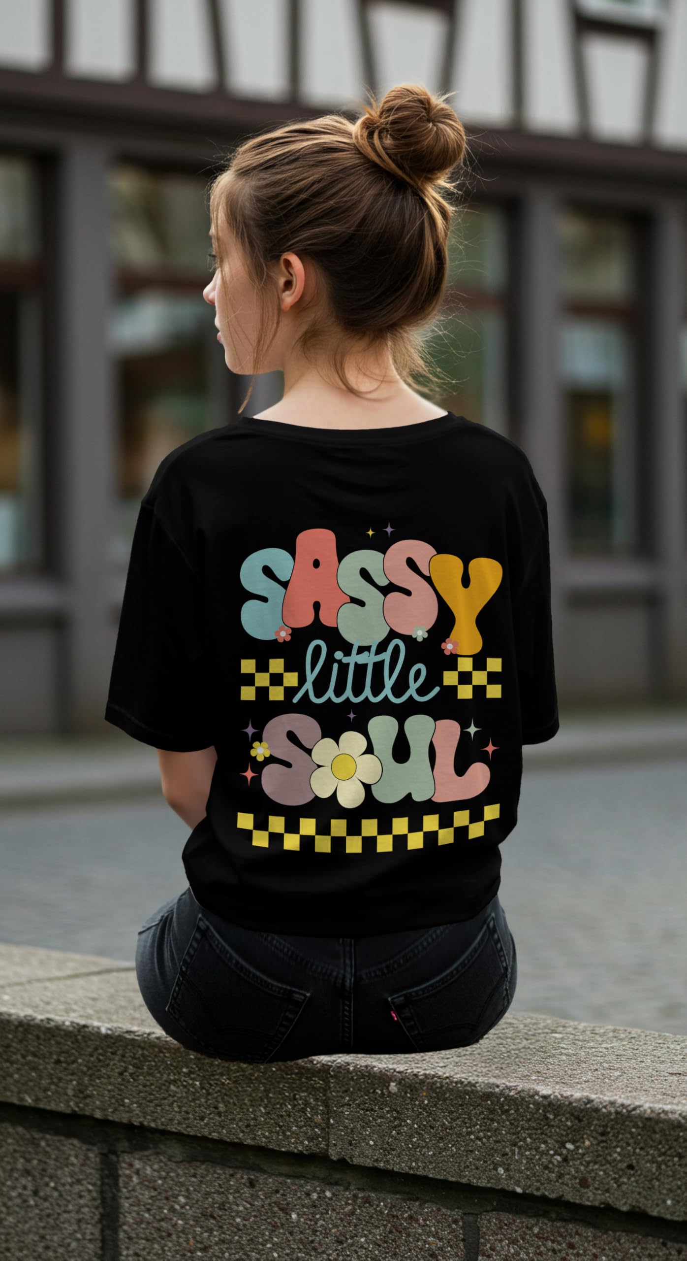 Dagcros Sassy Little Soul, maglietta oversize per ragazze, maglietta nera con stampa funky con stile grafico retrò