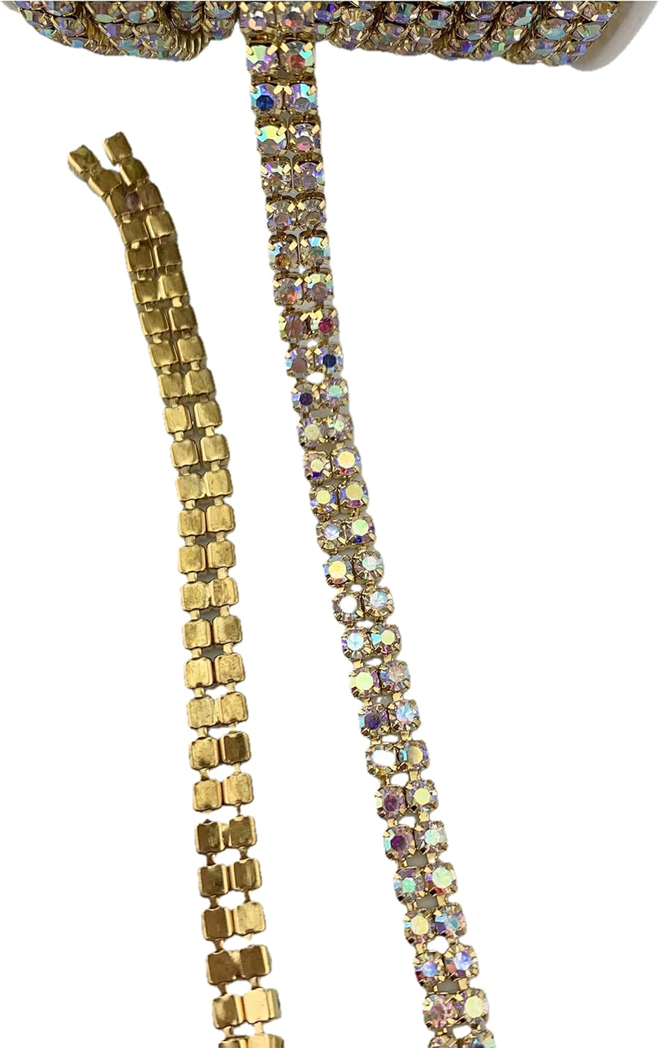 10 Yards 2 Rows 6mm Close Rhinestone Chain Applique Costume Sewing Trims Applique Embellishment Wedding Dress Decoration (Gold+Crystal AB)