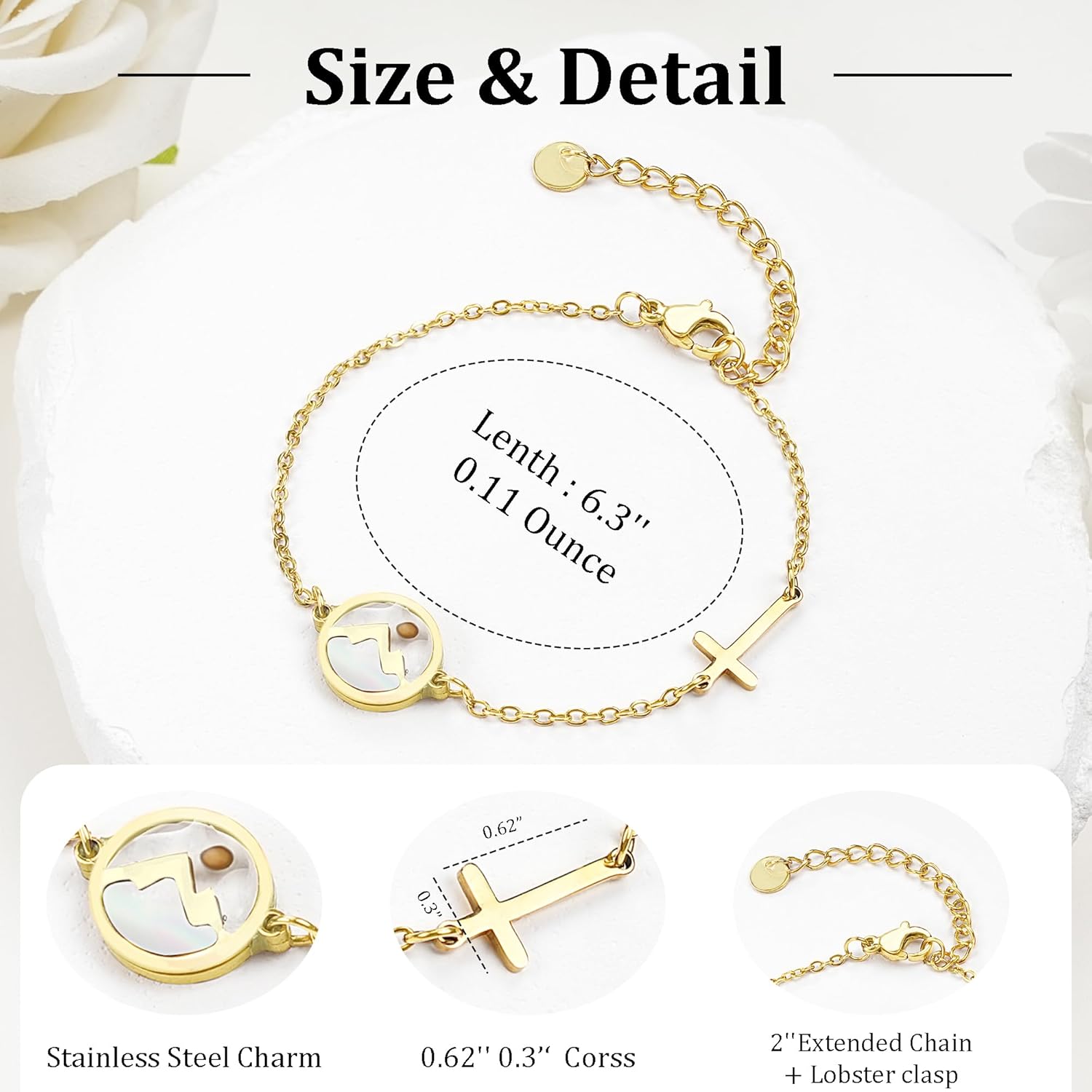 Sereney Mustard Seed Bracelet, Mustard Seed Jewelry Baptism Confirmation Bracelet for Teen Girls as Baptism Gifts for Girl Women,Gold Cross Christian Faith Bracelet as Religious 1st Communion Gifts - Image 5