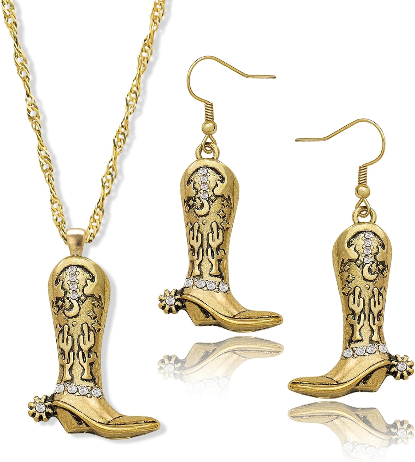  Western West Cowgirl Cowboy Texas Boots Earrings Necklace Set, Spur Rodeo Drop Dangle Boots Earrings,Twist Link Chain Necklace with Boot Pendant,Jewelry Set