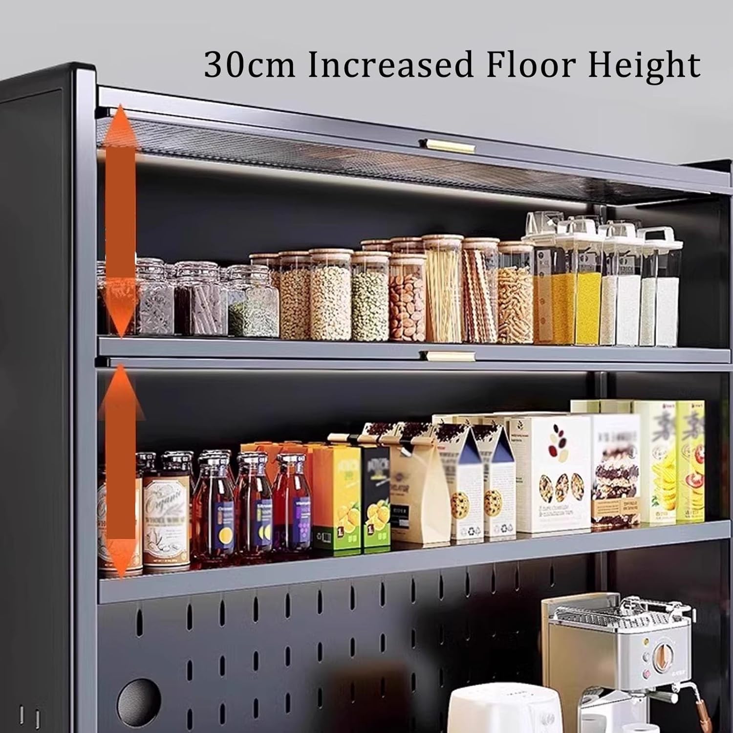 JKGHK Kitchen Pantry Cabinet Storage with Microwave Shelf, Kitchen Cabinet Storage with Acrylic Doors, Steel Buffet Cabinets with Pegboard, Coffee Bars with Adjustable Feet(White,24x61in)