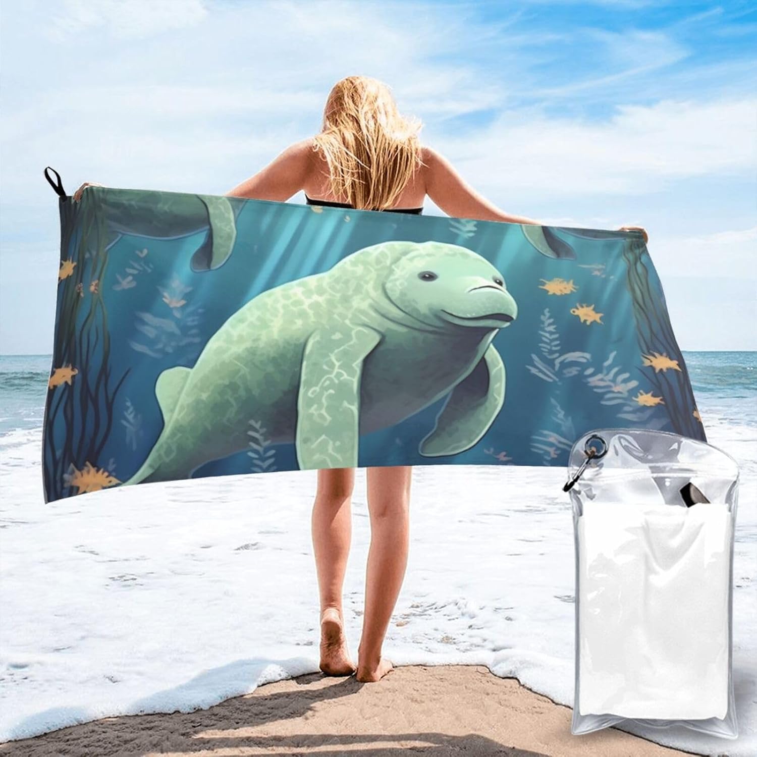 Beach Towel Manatee Animals Calf Microfiber Quick Dry Towel for Swimming Oversized Absorbent Bath Towels Beach Accessories Pool Towels for Gym Yoga Travel Sports Camping 27.5″x55″