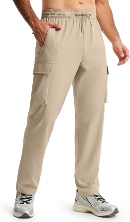 Mens Elastic Waist Hiking Pants Cargo Track Athletic Clothing