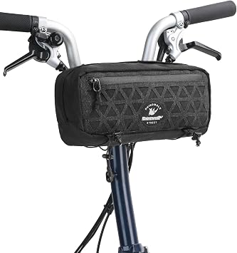 Rhinowalk Handlebar Bag for Brompton Folding Bike & Road Bikes, 1.9L Compact Pouch with Shoulder Strap, 3-Point Mounting, Front Zipper Pocket, Internal Storage for Cycling & Commuting Black