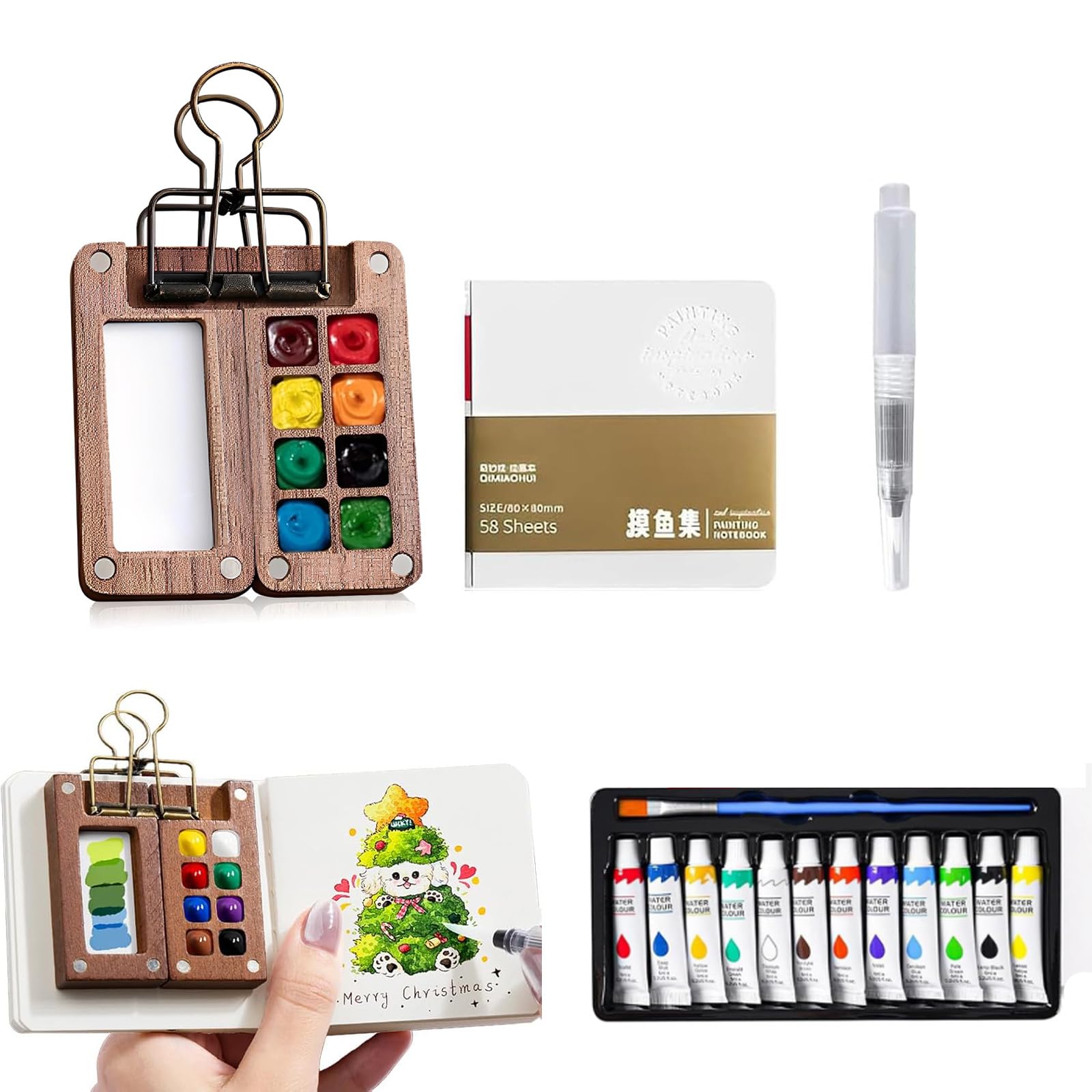 12 Colors Mini Watercolour Paint Set Travel - Portable Travel Watercolours Kit, Pocket Water colour Set, Small Water Colors Art Painting with Palette Sketchbook Brush, Gift for Christmas Birthday