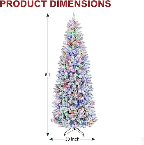 Miniatura 6 de Hykolity Árbol de Navidad delgado de 6.5 pies, 544 puntas de ramas de PVC, 200 luces LED que cambian de color, soporte de metal y ramas con