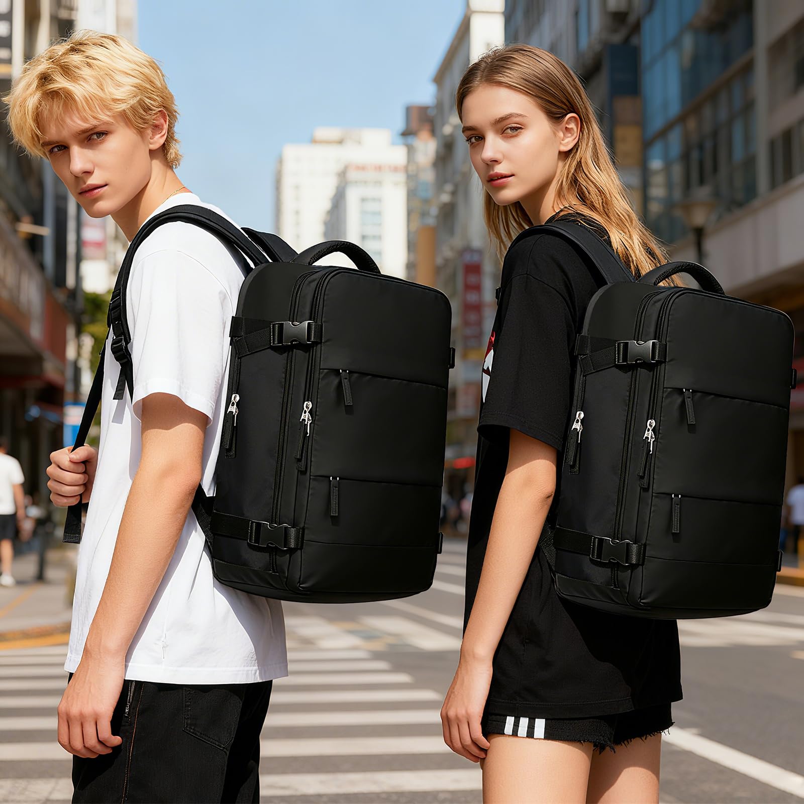 Zaino da Viaggio con Sottovuoto con Pompa Zaino Easyjet 45x36x20 baggalio mano Sottovuoto con Compressione per uomo e donna, Nero