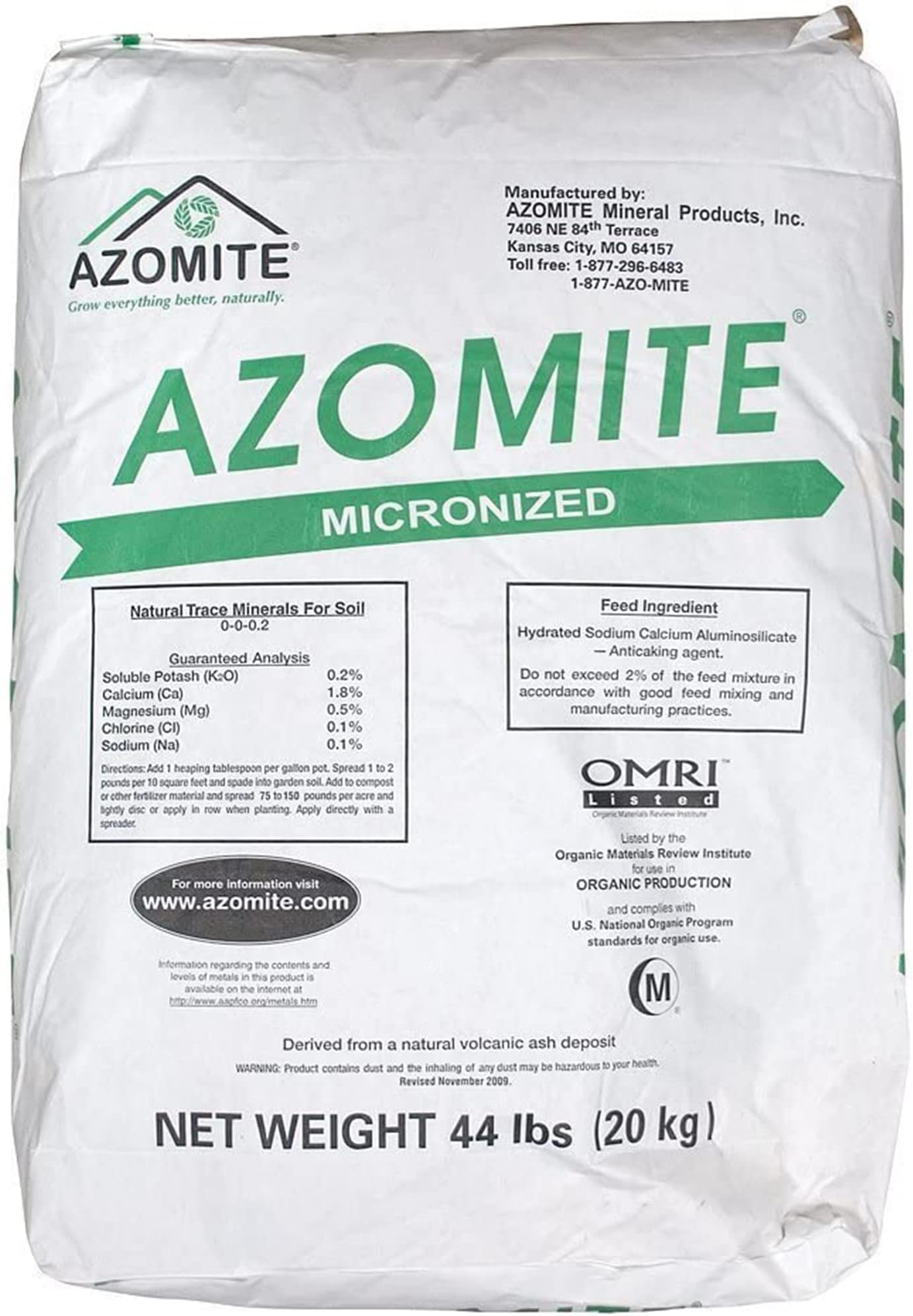 Azomite Raw Supply Organic Trace Mineral Powder 44LB Micronized, White